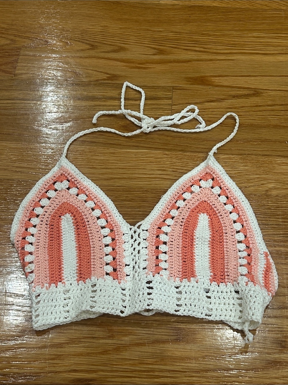 Edikted Crochet Halter Bralette Top in White and Peach one size women’s self